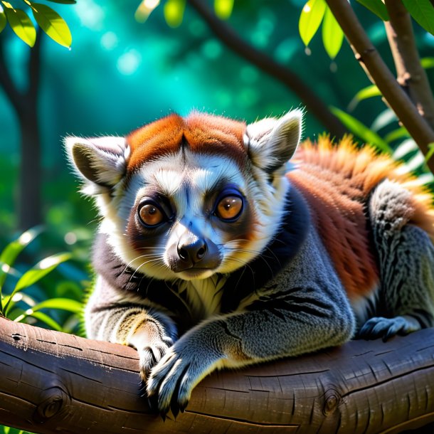 Image of a sleeping of a lemur in the park