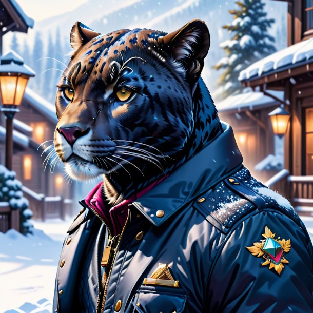 Drawing of a panther in a jacket in the snow