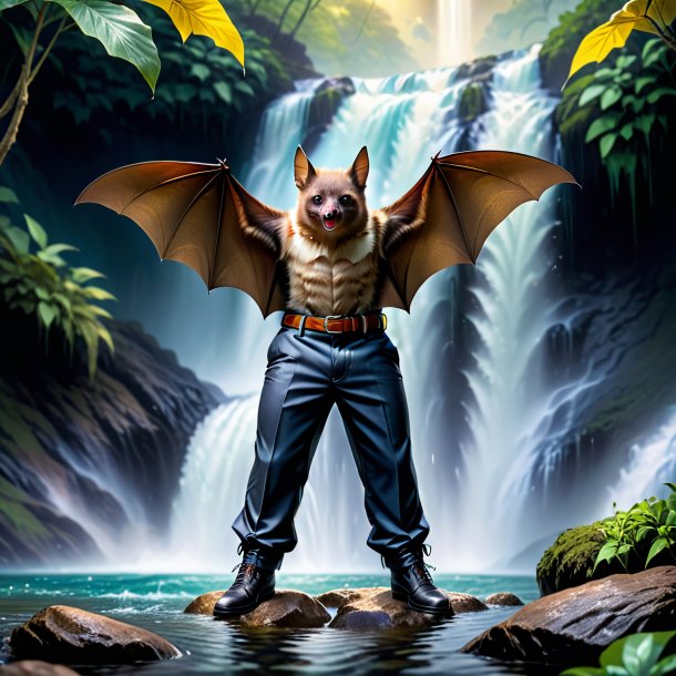 Picture of a bat in a trousers in the waterfall