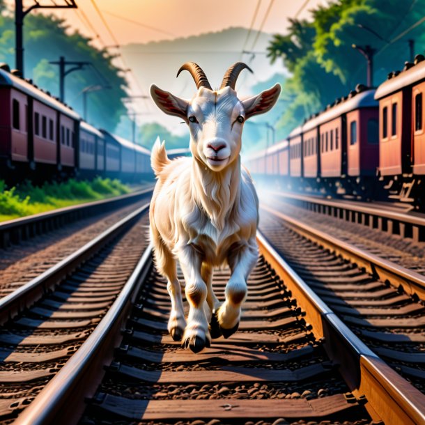 Foto de un baile de una cabra en las vías del tren