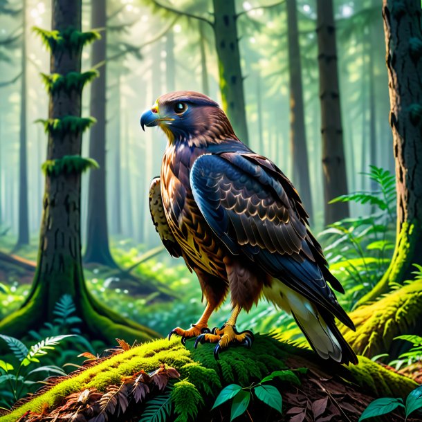 Image of a waiting of a hawk in the forest