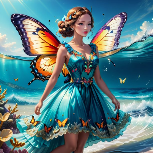 Drawing of a butterfly in a dress in the sea