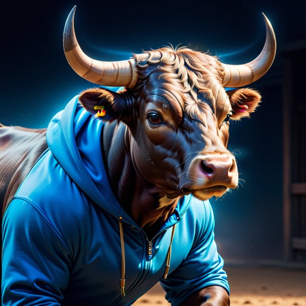 Image of a bull in a blue hoodie