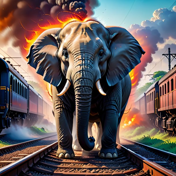 Picture of a angry of a elephant on the railway tracks