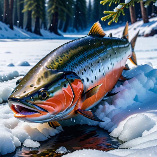 Photo of a crying of a salmon in the snow