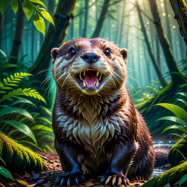 Image of a threatening of a otter in the forest