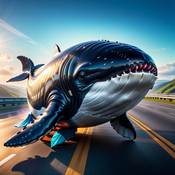 Foto de una ballena en guantes en la carretera