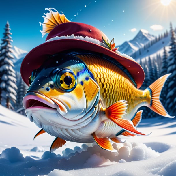 Photo d'un poisson dans un chapeau dans la neige