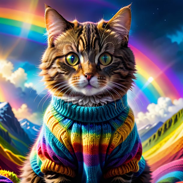 Imagen de un gato en un suéter en el arco iris