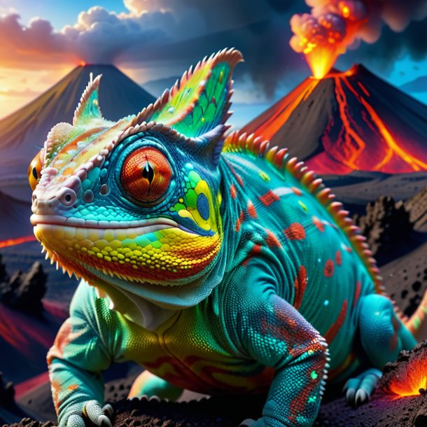 Picture of a smiling of a chameleon in the volcano