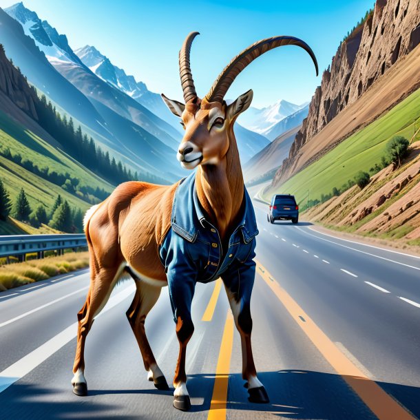 Illustration of a ibex in a jeans on the highway