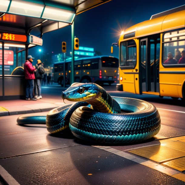 Image of a playing of a cobra on the bus stop