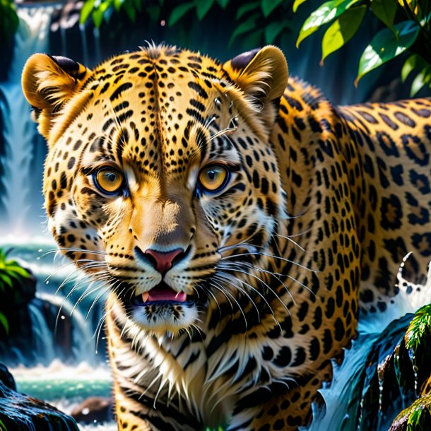 Photo d'un pleur d'un léopard dans la cascade