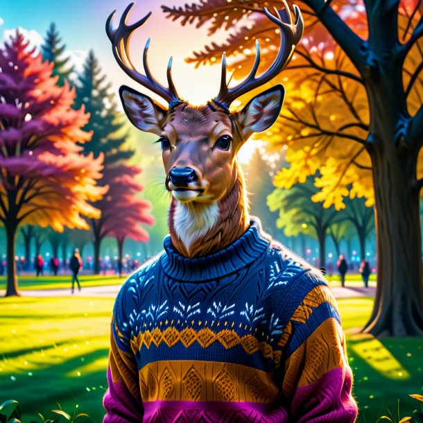 Image of a deer in a sweater in the park