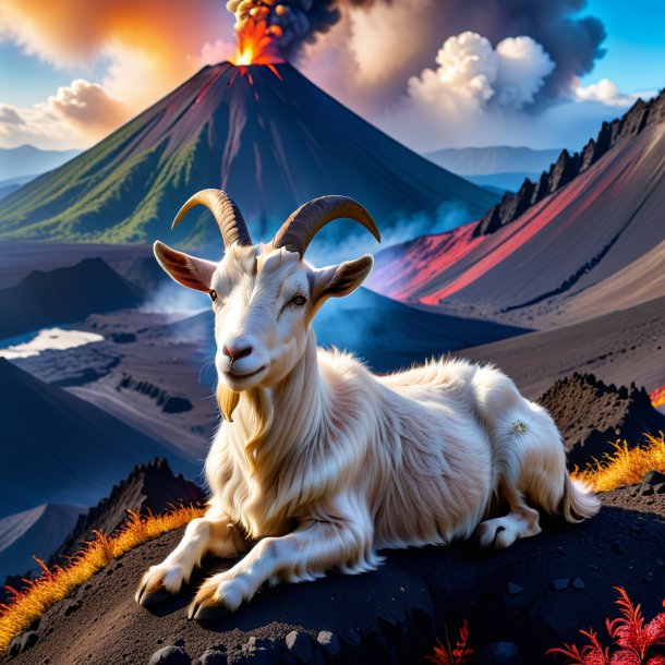 Photo of a resting of a goat in the volcano