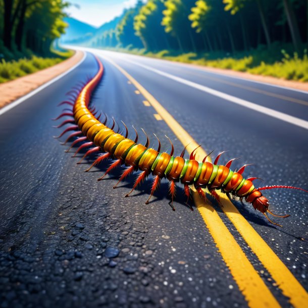 Image of a dancing of a centipede on the road