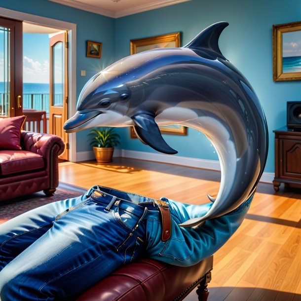 Picture of a dolphin in a jeans in the house