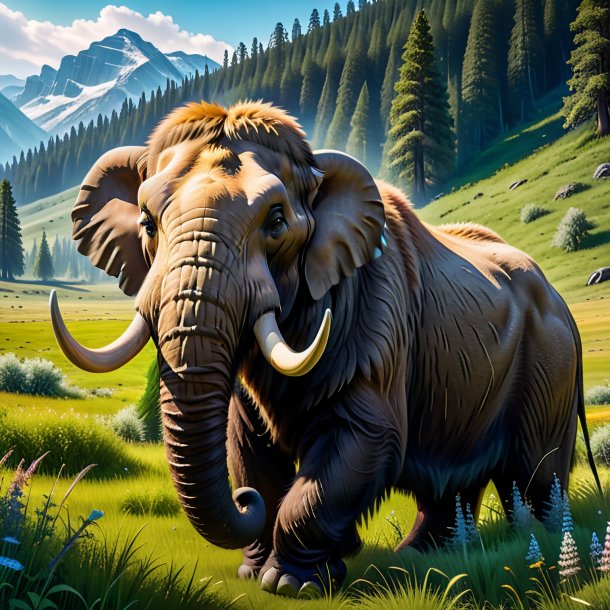 Photo of a resting of a mammoth in the meadow