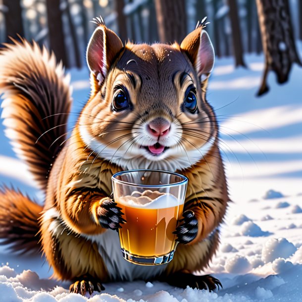 Pic of a drinking of a flying squirrel in the snow