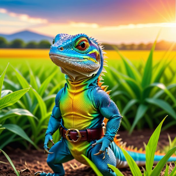 Picture of a lizard in a belt on the field