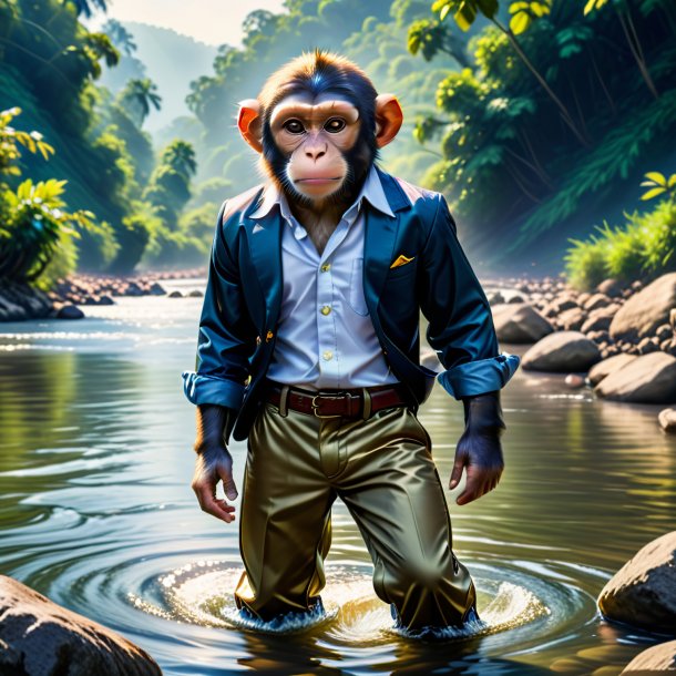 Photo of a monkey in a trousers in the river