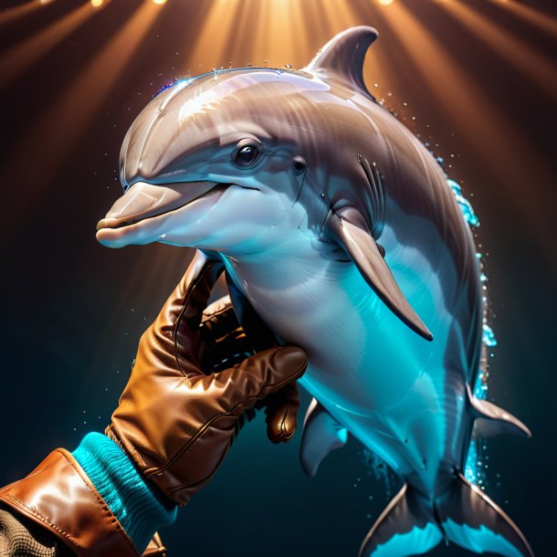 Picture of a dolphin in a brown gloves