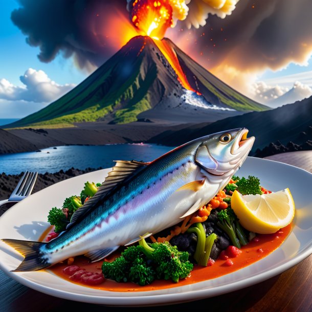 Foto de una comida de un eglefino en el volcán