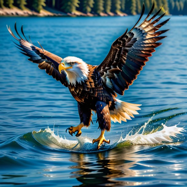 Foto de un águila en un vaquero en el agua