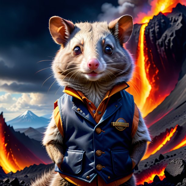 Photo d'un opossum dans un gilet dans le volcan