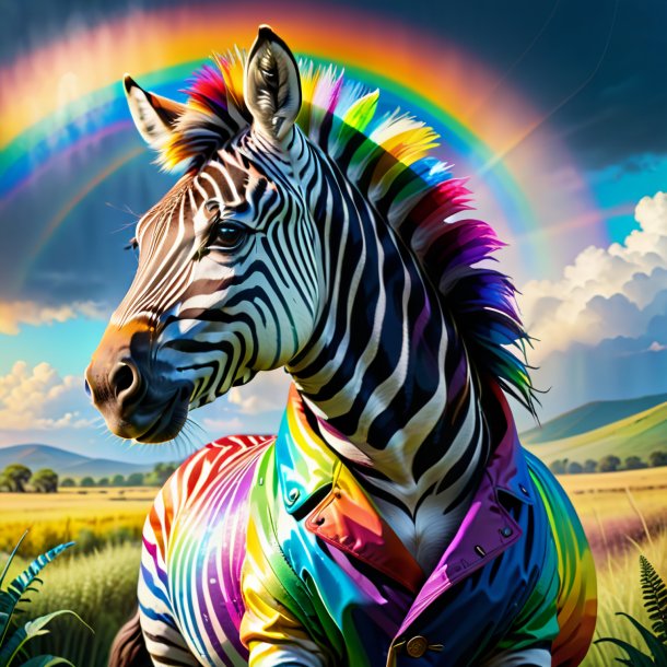 Drawing of a zebra in a coat on the rainbow