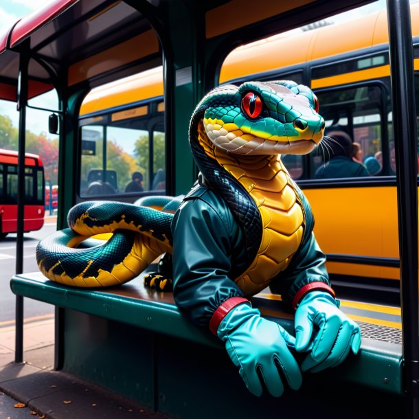 Desenho de uma cobra em uma luvas no ponto de ônibus