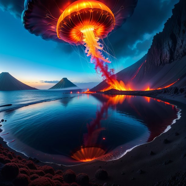 Photo of a waiting of a jellyfish in the volcano