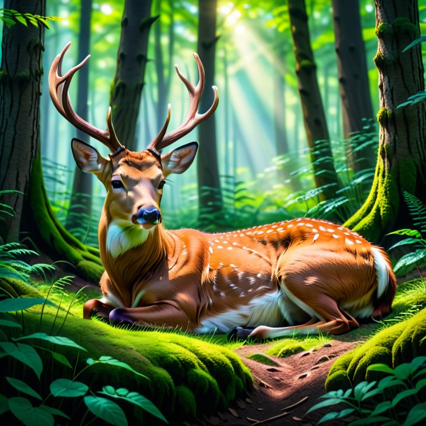 Pic of a sleeping of a deer in the forest