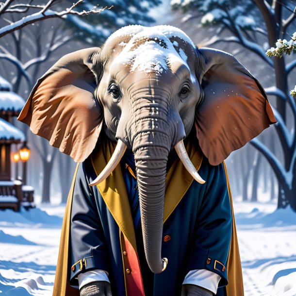 Pic of a elephant in a coat in the snow