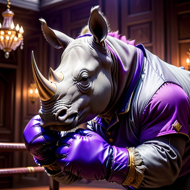 Pic of a rhinoceros in a purple gloves