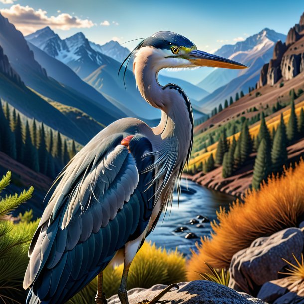 Image of a heron in a belt in the mountains