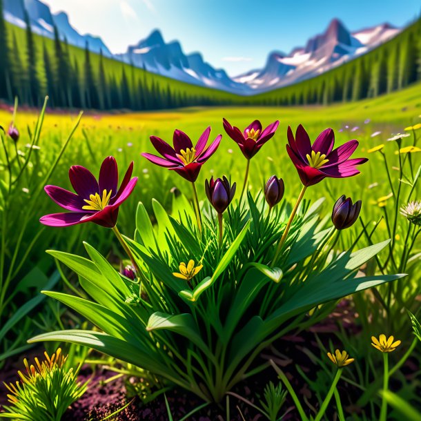 "sketch of a maroon crowfoot, meadow"