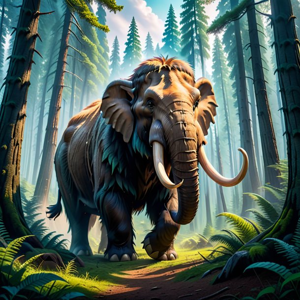 Picture of a angry of a mammoth in the forest