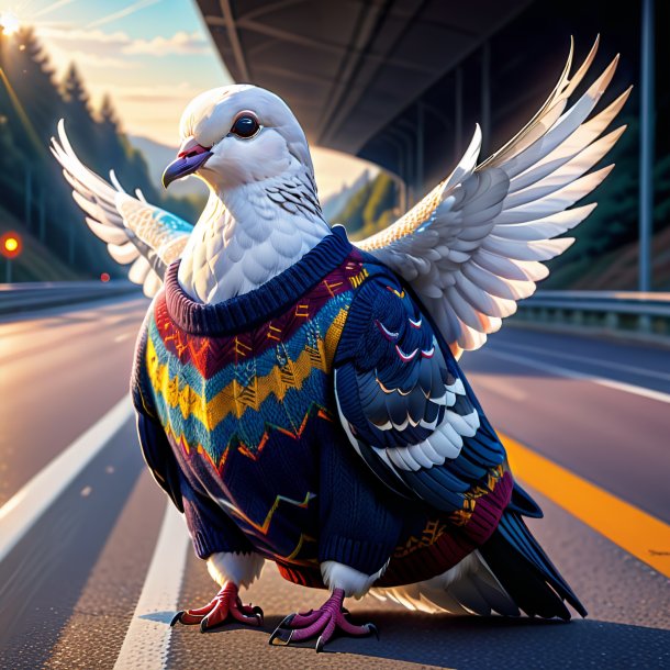 Illustration of a dove in a sweater on the highway