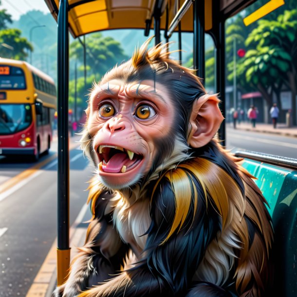 Image of a crying of a monkey on the bus stop