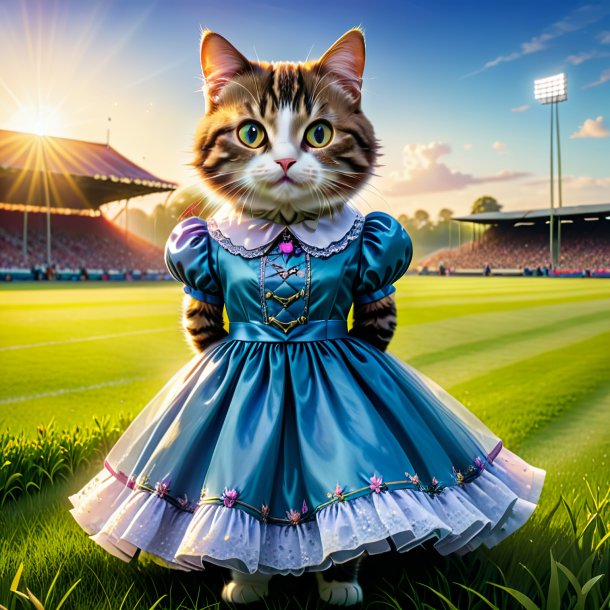 Image of a cat in a dress on the field