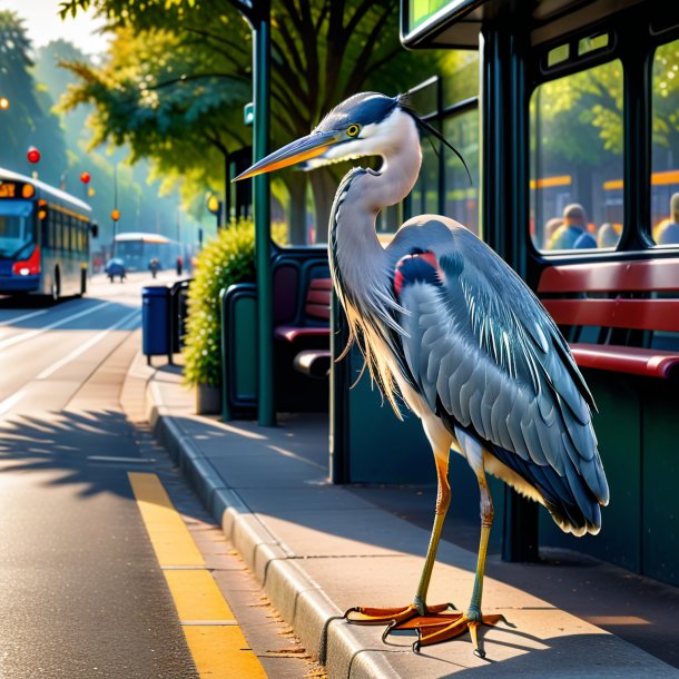 Foto de un trago de una garza en la parada de autobús