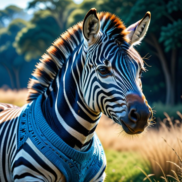 Picture of a zebra in a blue sweater