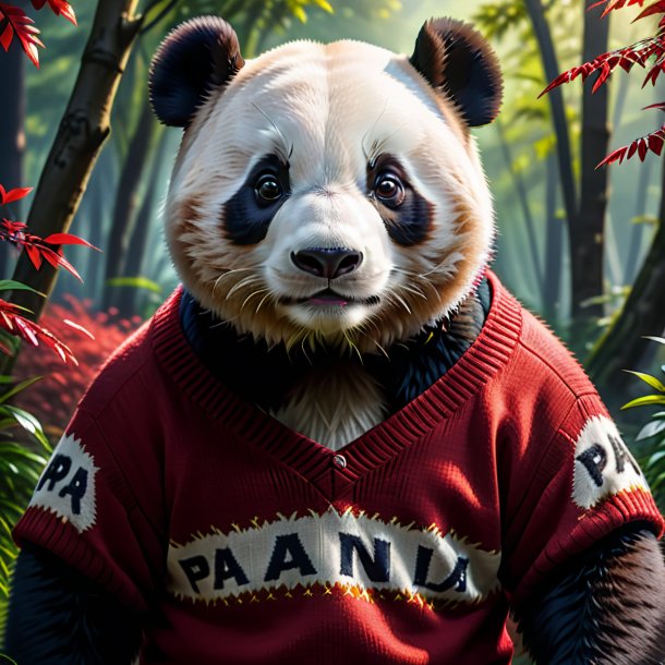 Photo d'un panda géant dans un pull rouge