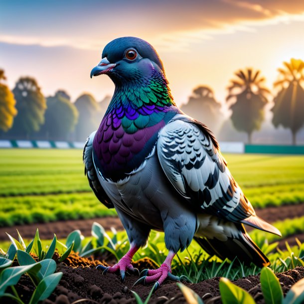 Photo d'un pigeon dans un gants sur le terrain