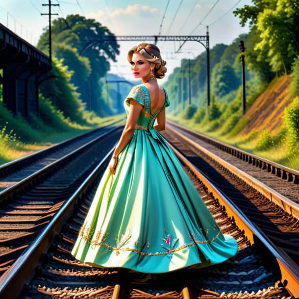 Foto de un lucio en un vestido en las vías del tren