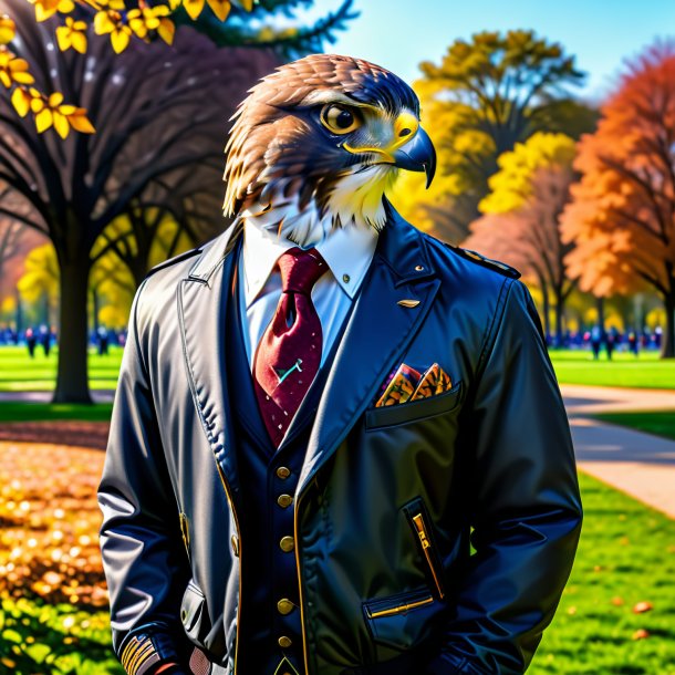 Pic of a hawk in a jacket in the park