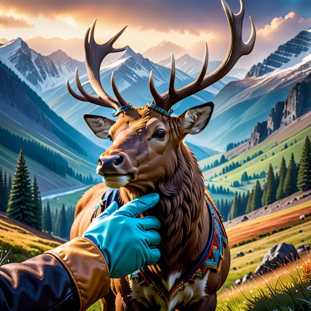 Picture of a elk in a gloves in the mountains