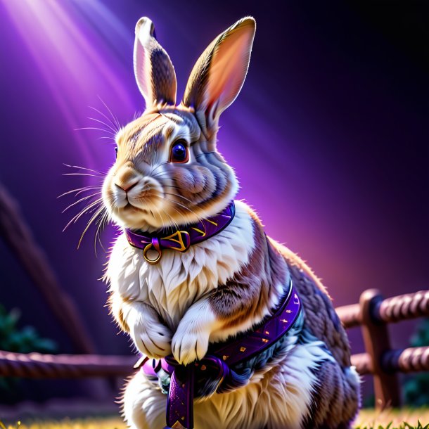 Photo of a rabbit in a purple belt