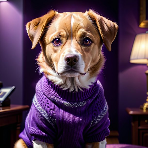 Foto de un perro en un suéter púrpura